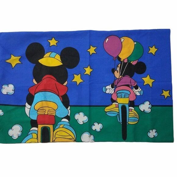 Disney Mickey & Minnie Mouse Vintage Riding Bikes Pillowcase Double Sided Stars - Picture 2 of 9